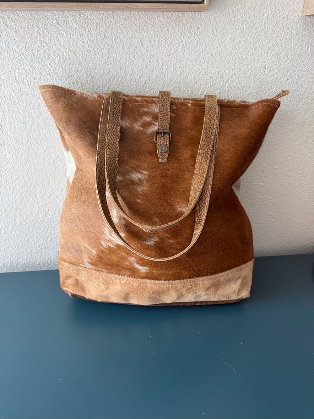 Myra Bag Brown Haircalf Hobo Tote with Leather Straps